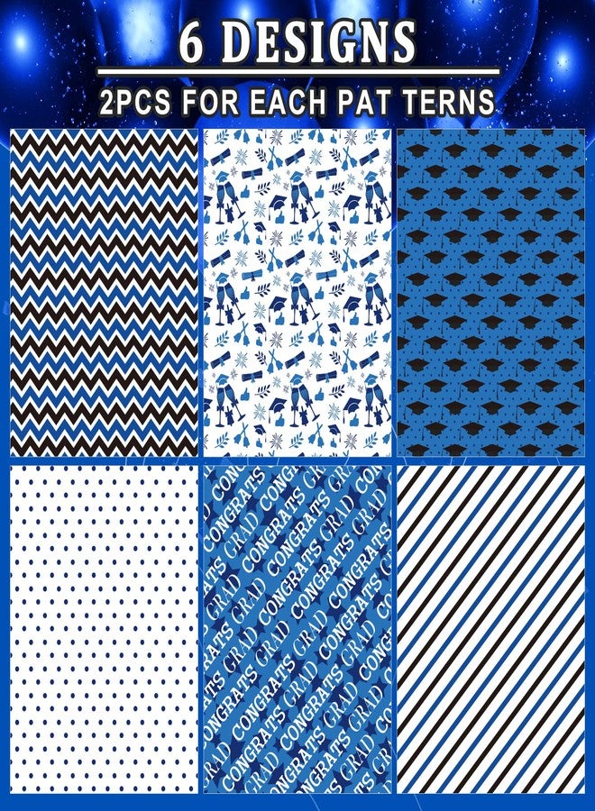 Whaline 12 Sheet Graduation Wrapping Paper Congrats Grad Wrapping Paper 19.7 x 27.6 Inch Grad Cap Stripes Dots Blue Black White Dots Stripes Folded Flat Gift Wrap Paper for Graduation Party - Image 3